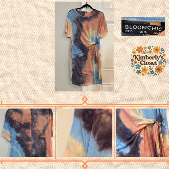 Tie-Dye Midi Dress Side Knot โ Size 10 Women's Comfy dress - Picture 4 of 7